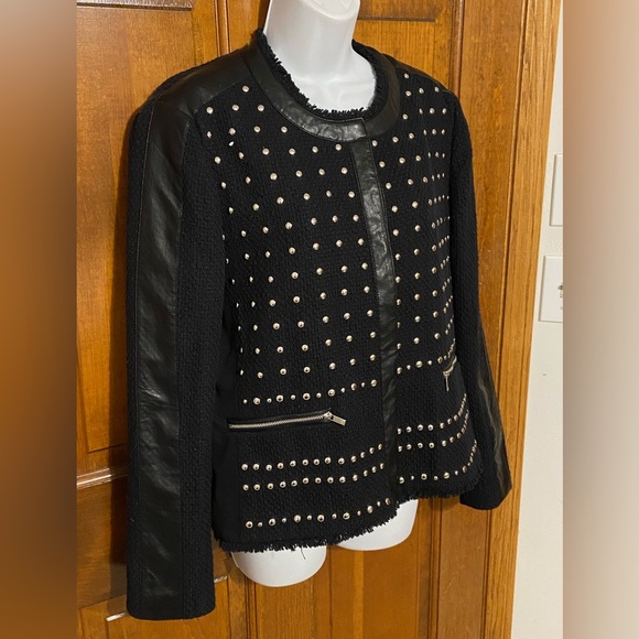 Peter Nygard Black Woven Studded Icon Jacket Snap Closer Women’s Size 12 -16 - Picture 3 of 13